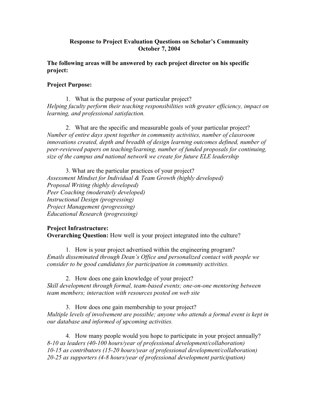 ELE Draft Project Evaluation Questions