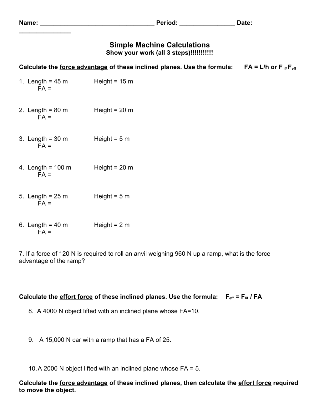 Simple Machine Calculations