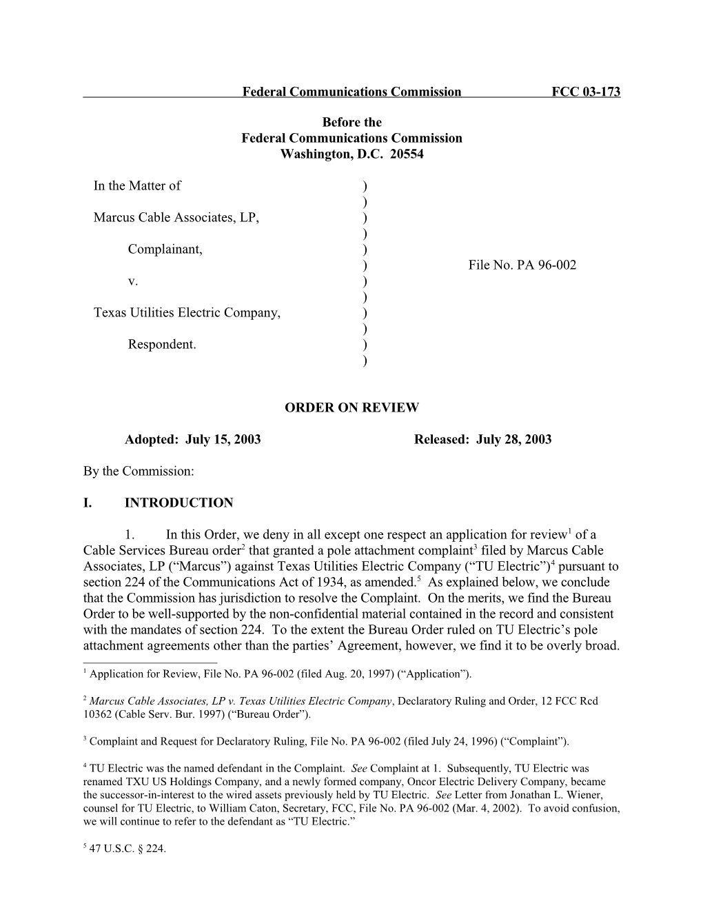 Federal Communications Commissionfcc 03-173