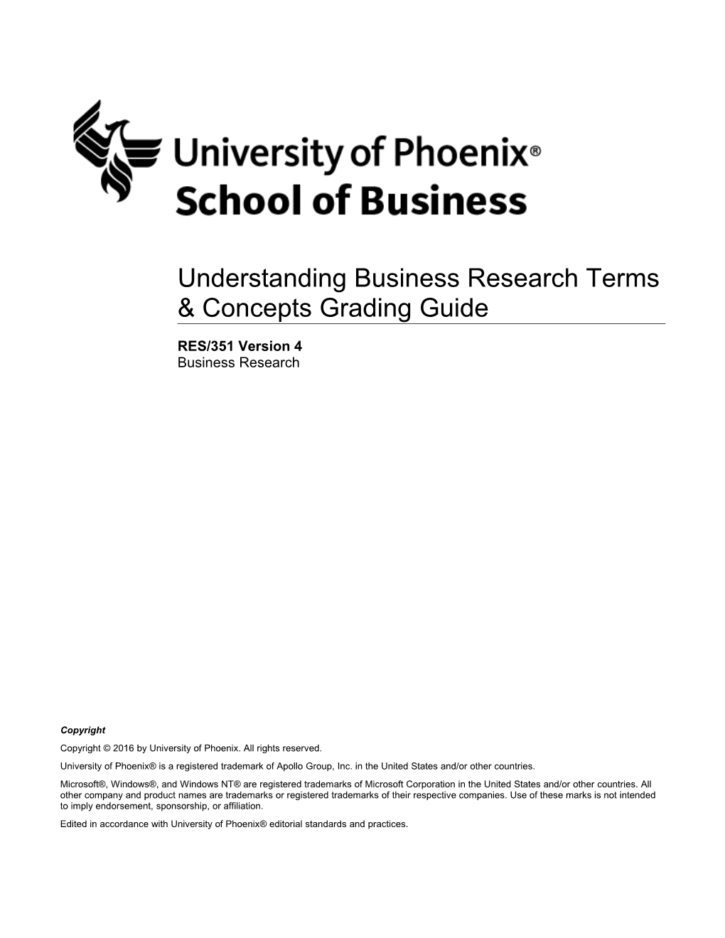 Understanding Business Research Terms & Concepts Grading Guide