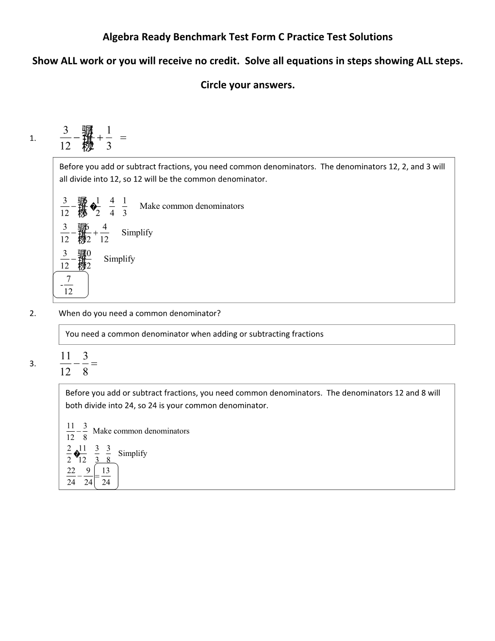 Algebra Ready Benchmark Test Form C Practice Test Solutions