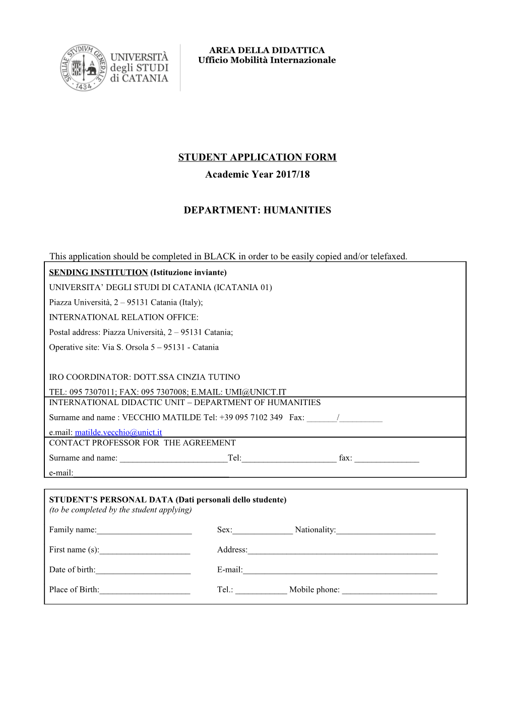 Student Application Form s1