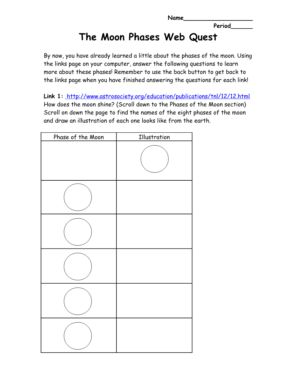 The Moon Phases Web Quest