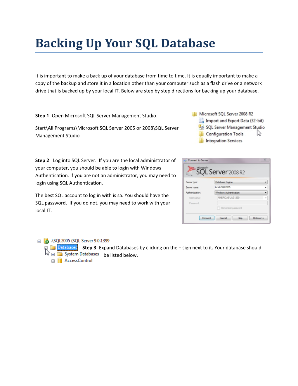 Backing up Your SQL Database
