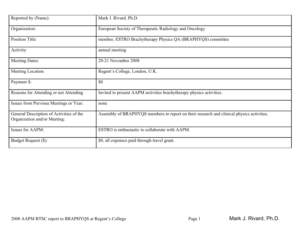 AAPM Brachytherapy Subcommittee Report to TPC