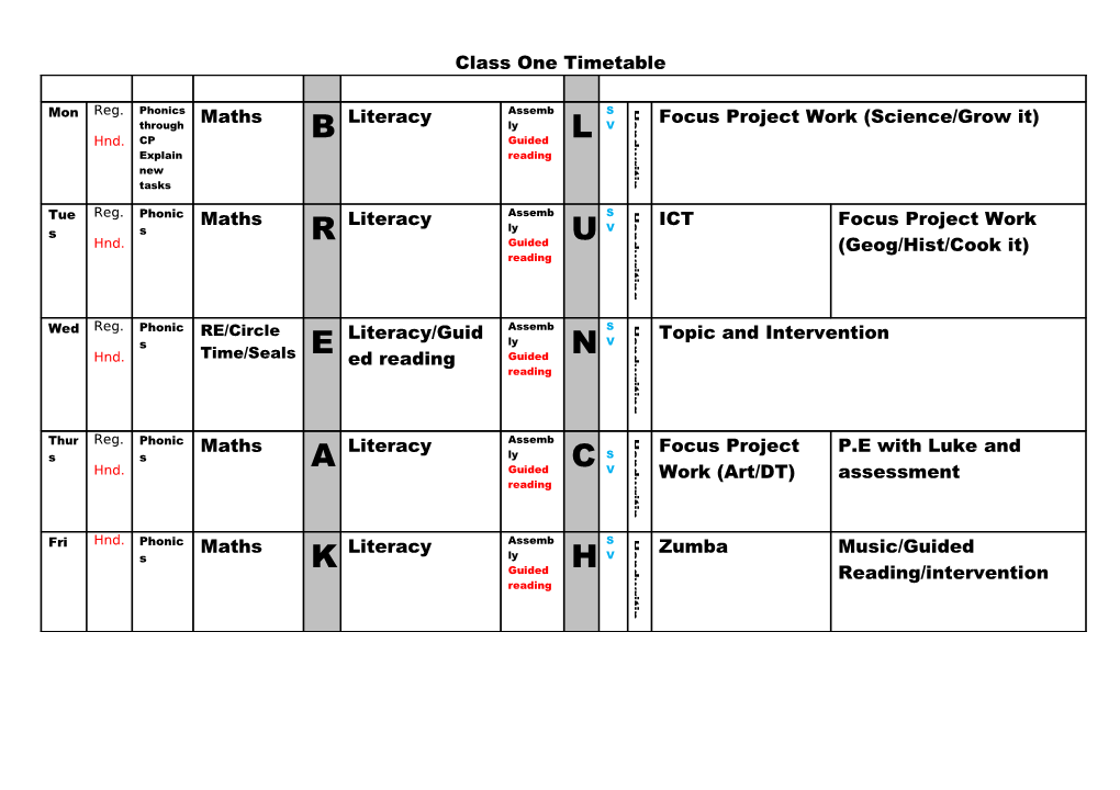 Class One Timetable