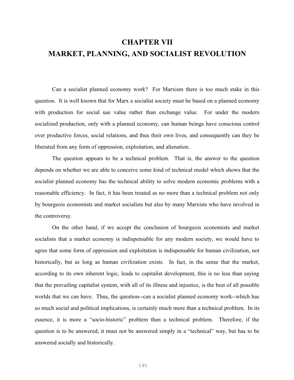 Market, Planning, and Socialist Revolution