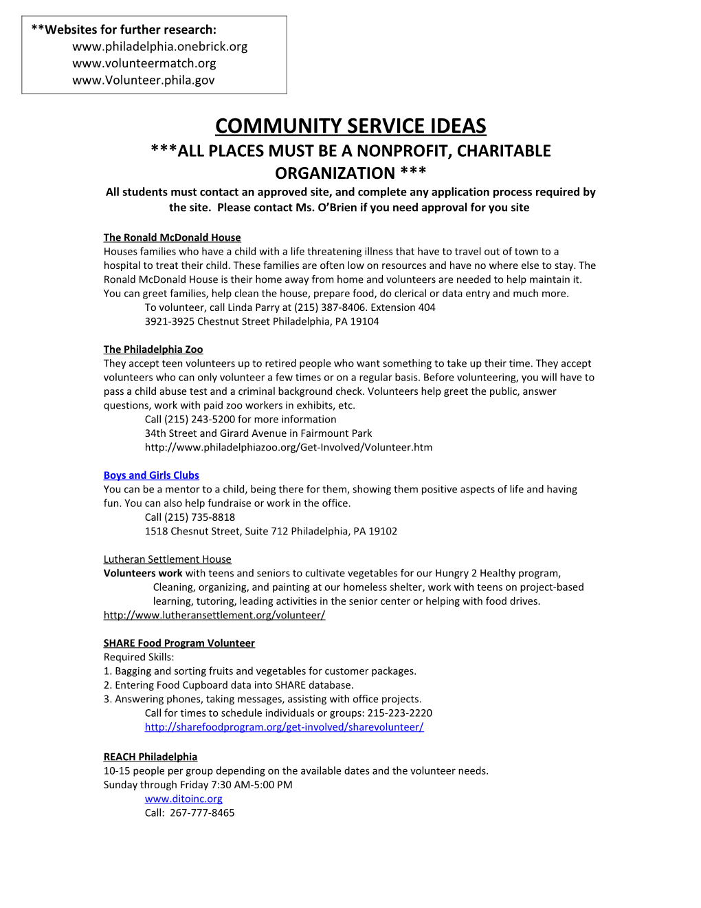 Community Service Ideas s2