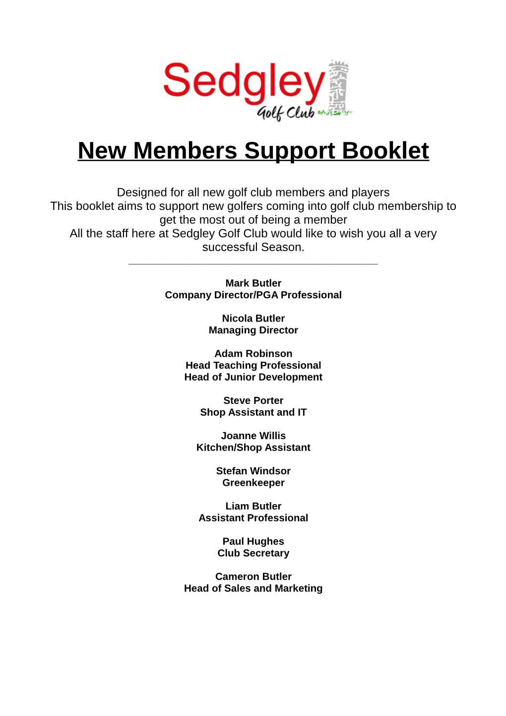 New Members Support Booklet