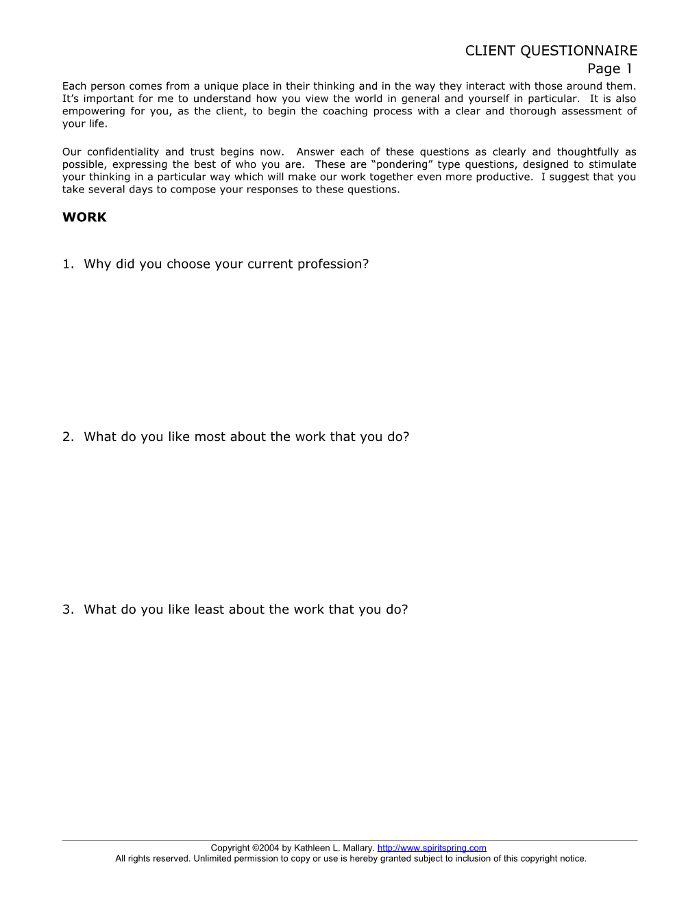 Pre-Coaching Questionnaire