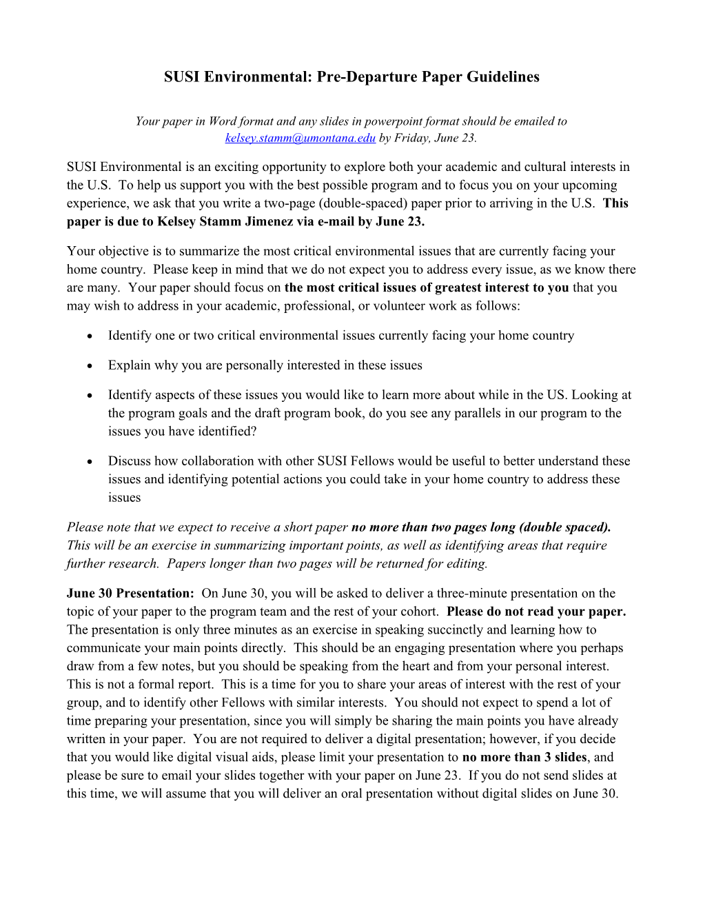 SUSI Environmental: Pre-Departure Paper Guidelines