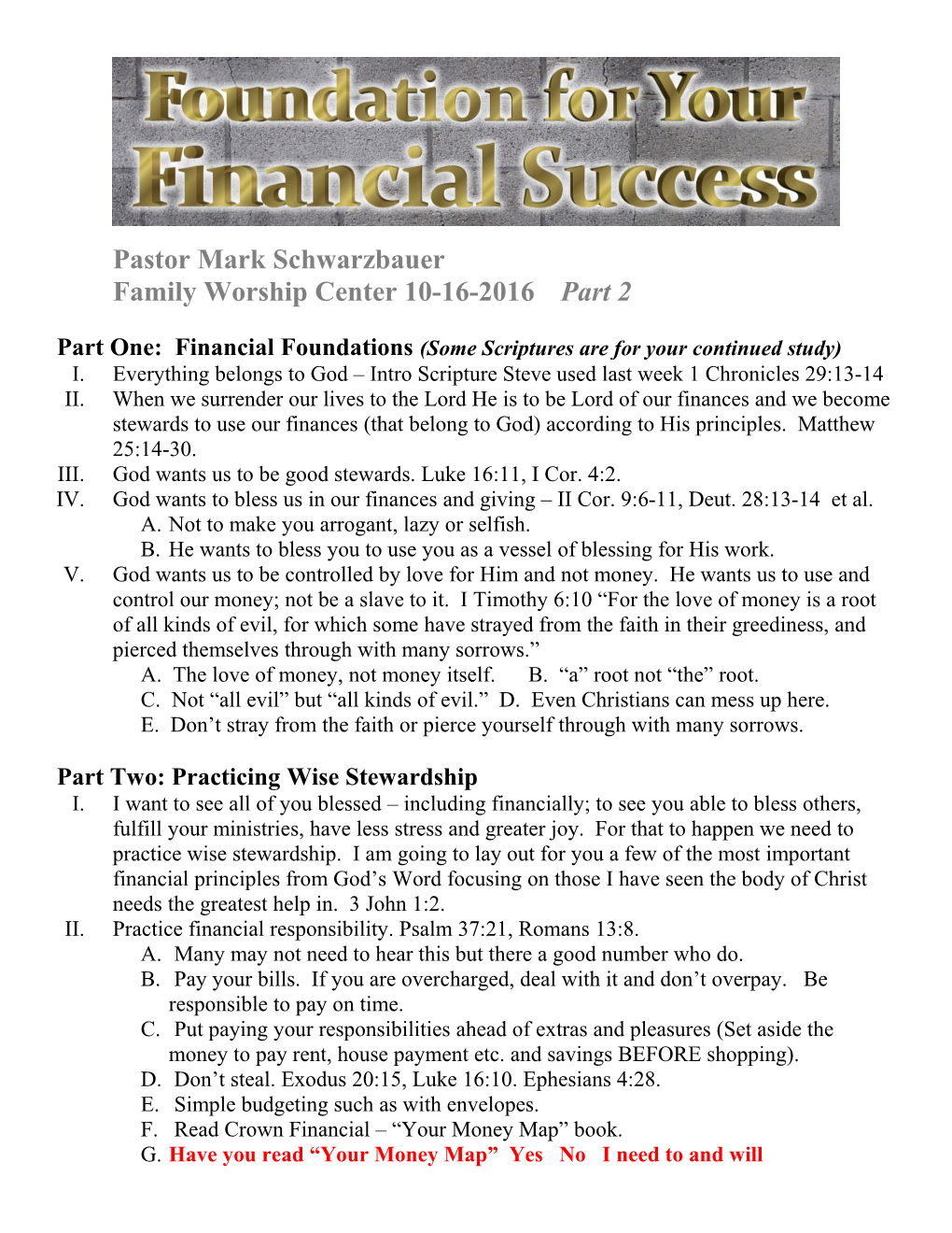 Part One: Financial Foundations(Some Scriptures Are for Your Continued Study)