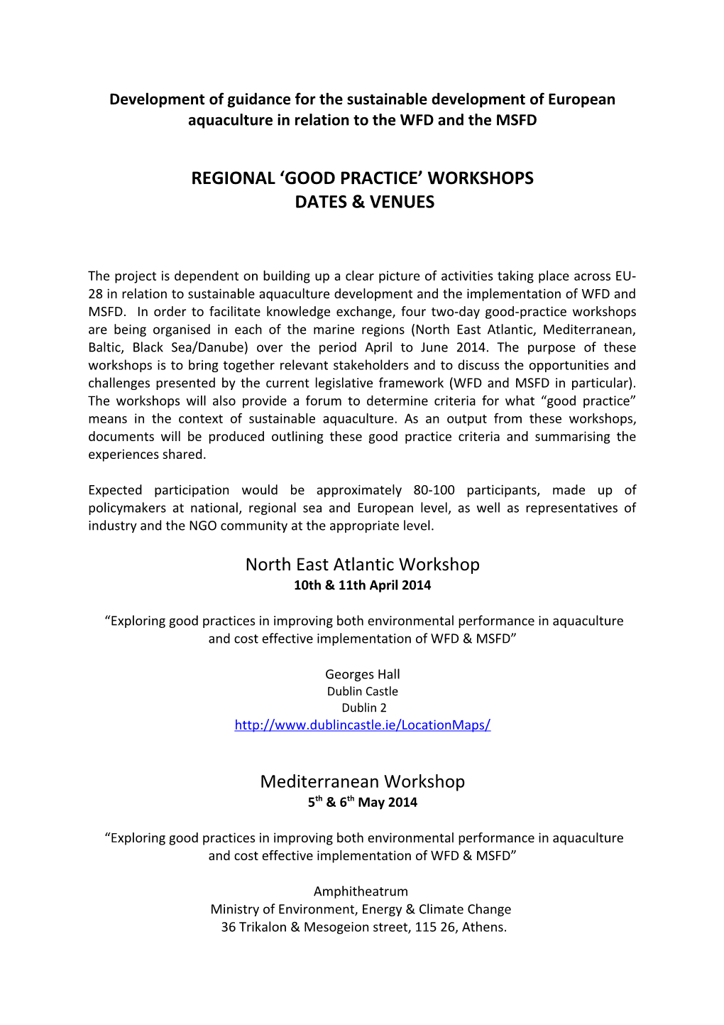 Regional Good Practice Workshops