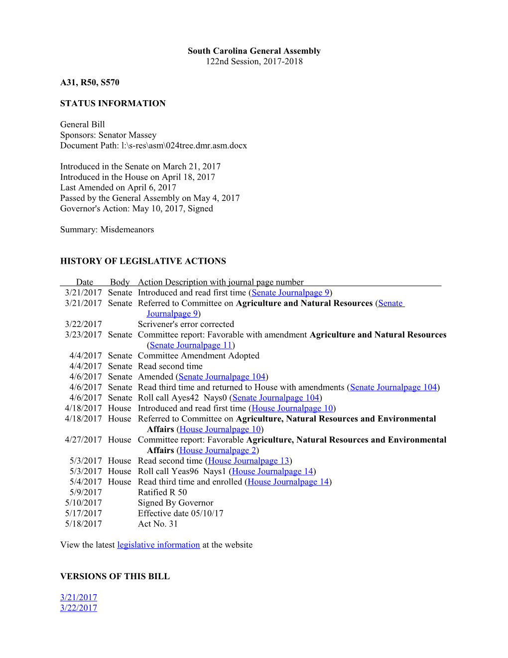 2017-2018 Bill 570: Misdemeanors - South Carolina Legislature Online