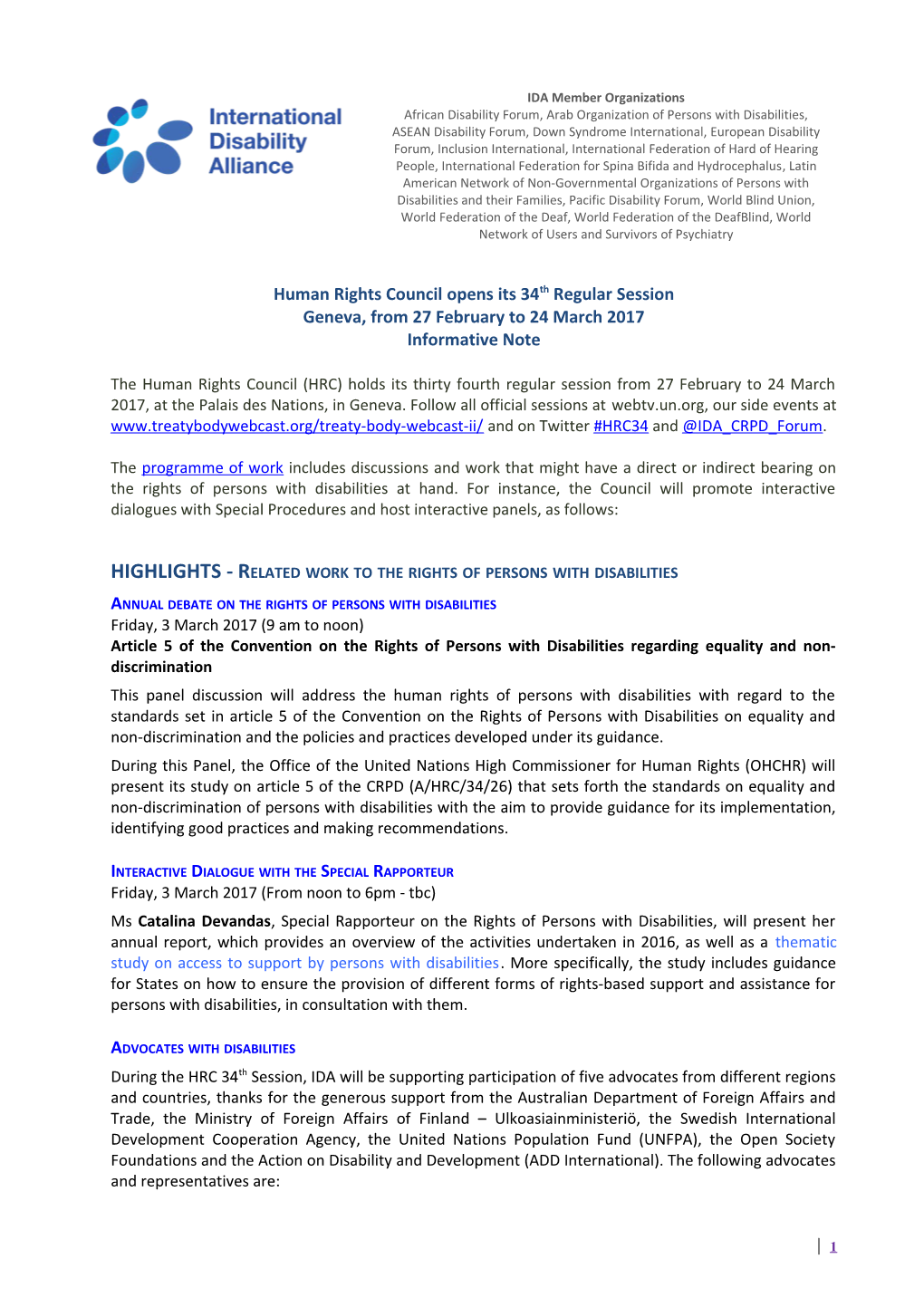 Human Rights Council Opens Its 34Thregular Session