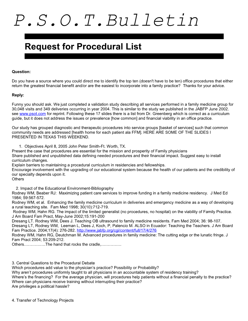 Request for Procedural List
