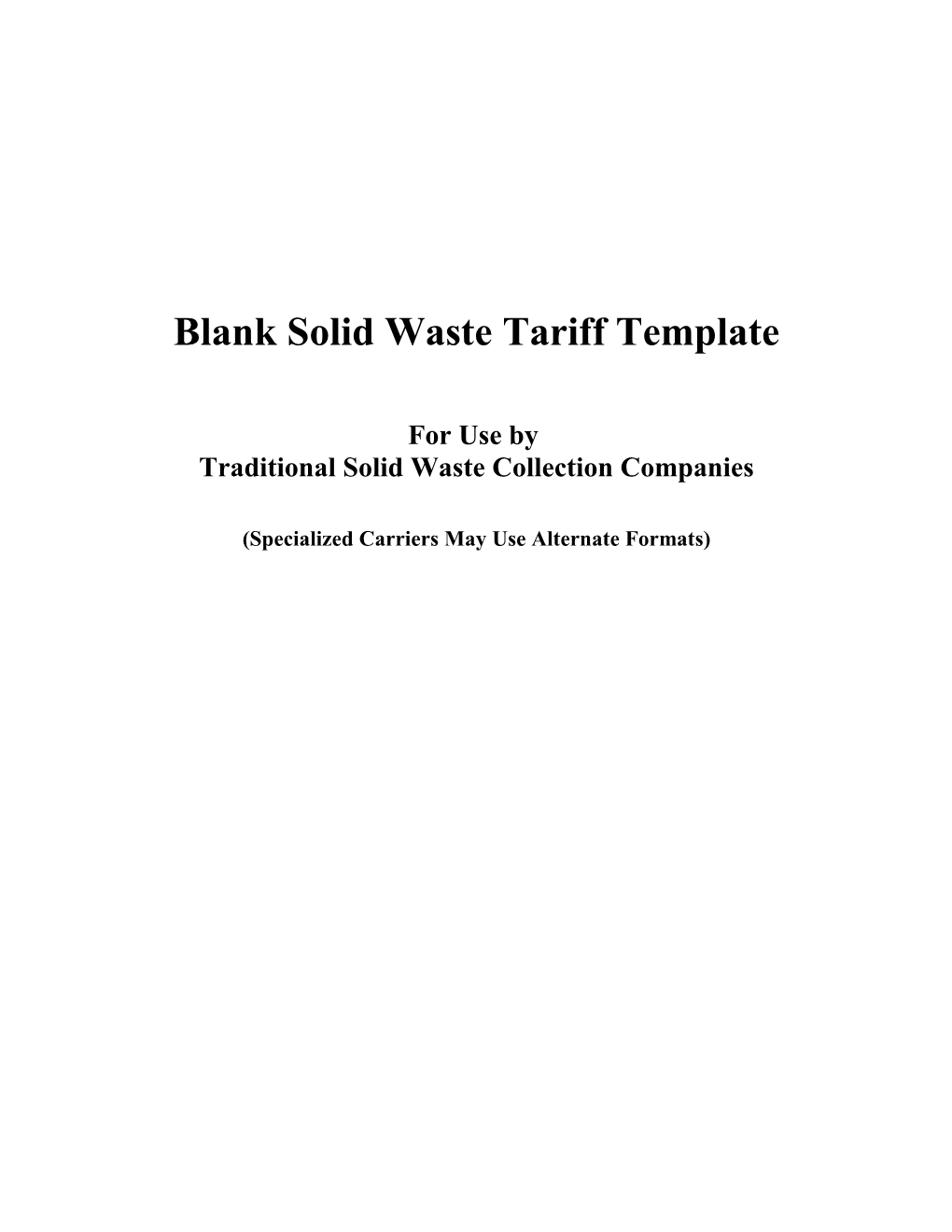 E-File Blank Template - Solid Waste Tariff