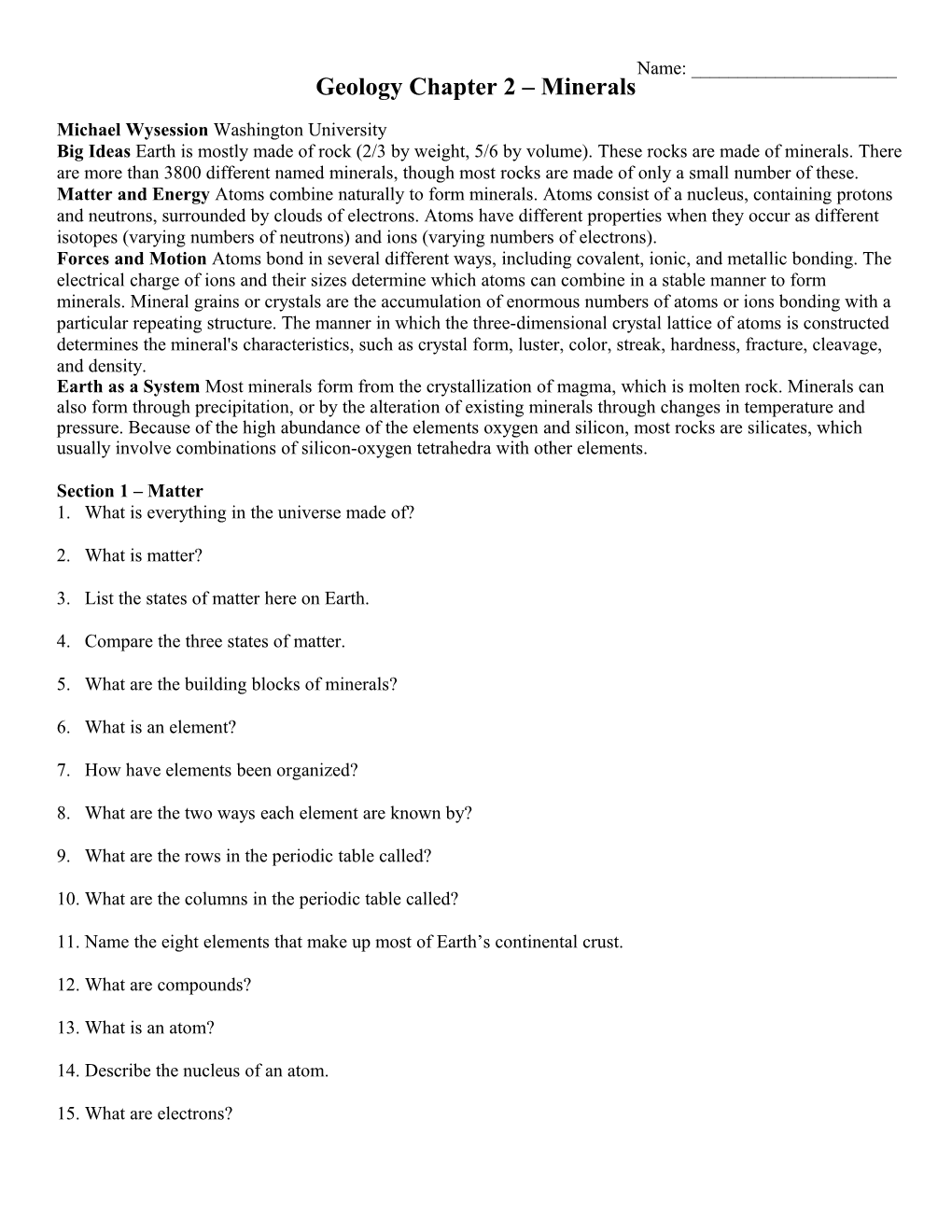 Geology Chapter 2 Minerals