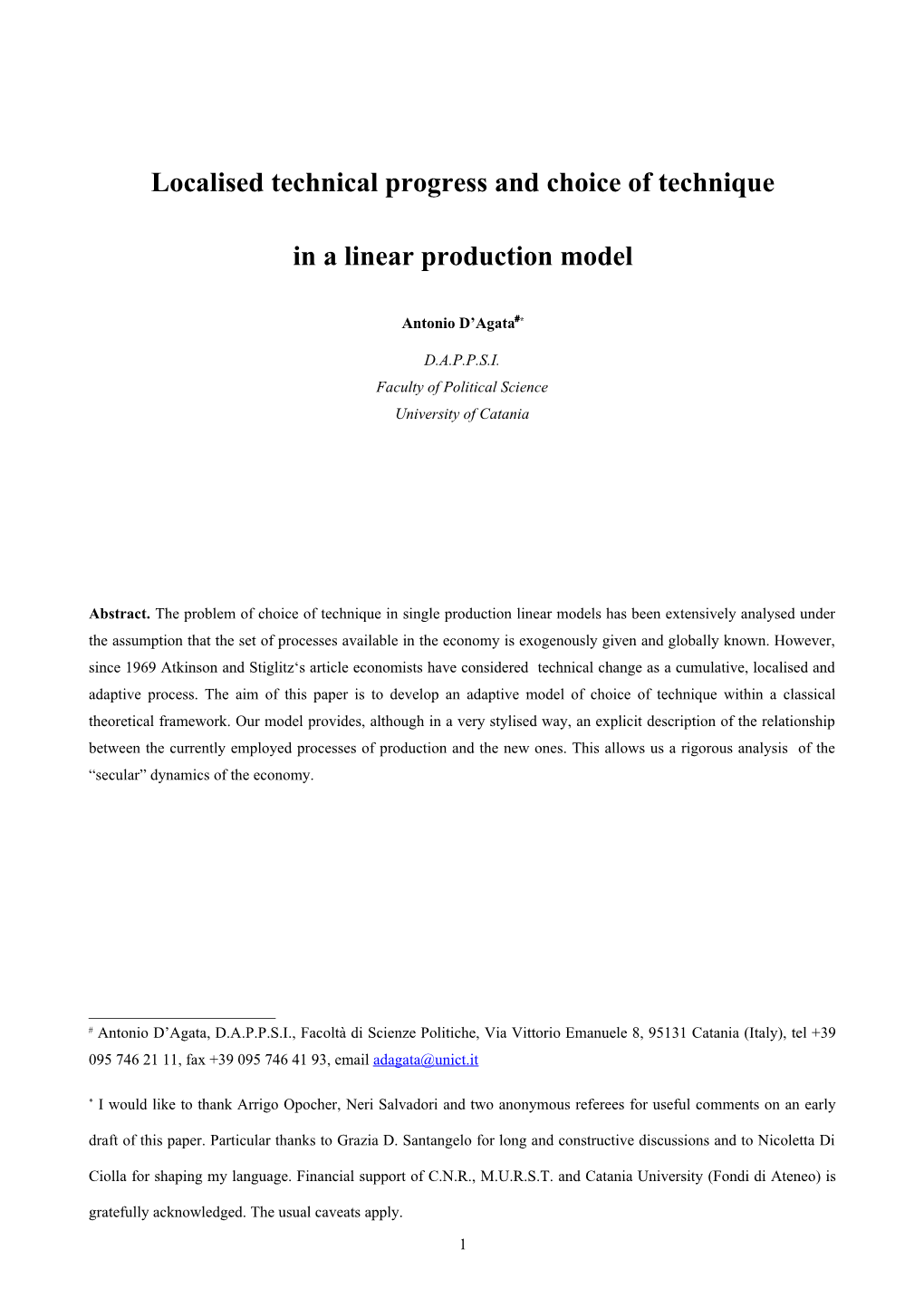 Adaptive Choice of Technique and Technical Progress