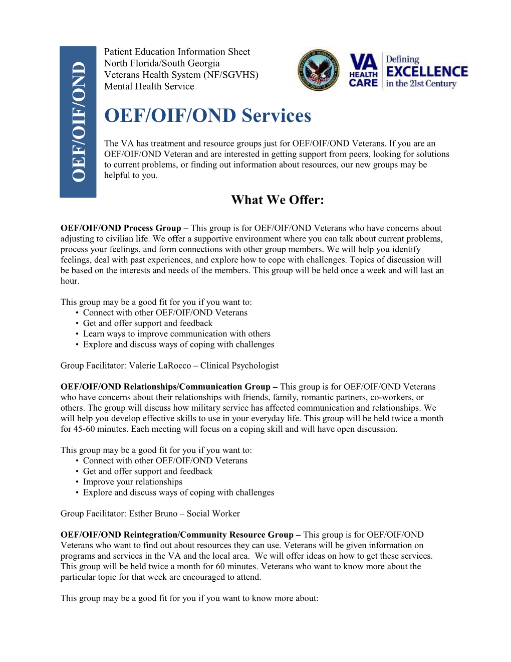 OEF/OIF/OND Services