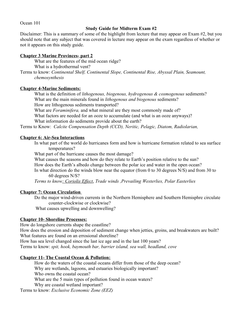 Study Guide for Midterm Exam #2