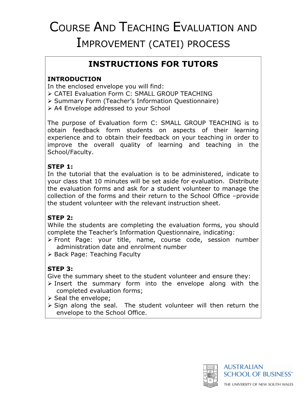 Instructions for Tutors