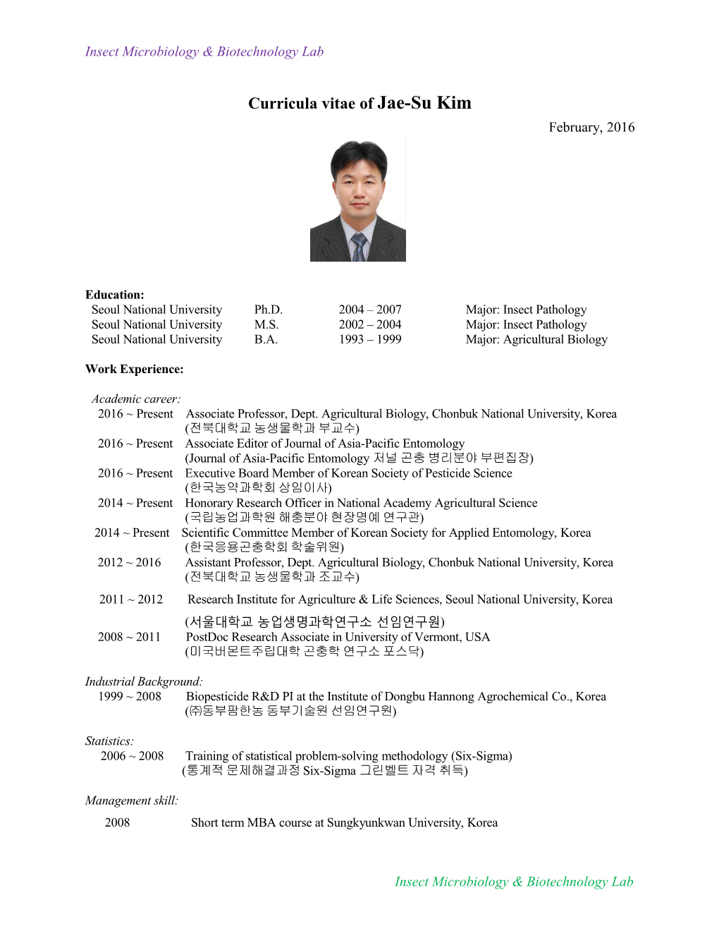 Curricula Vitae of Jae-Su Kim