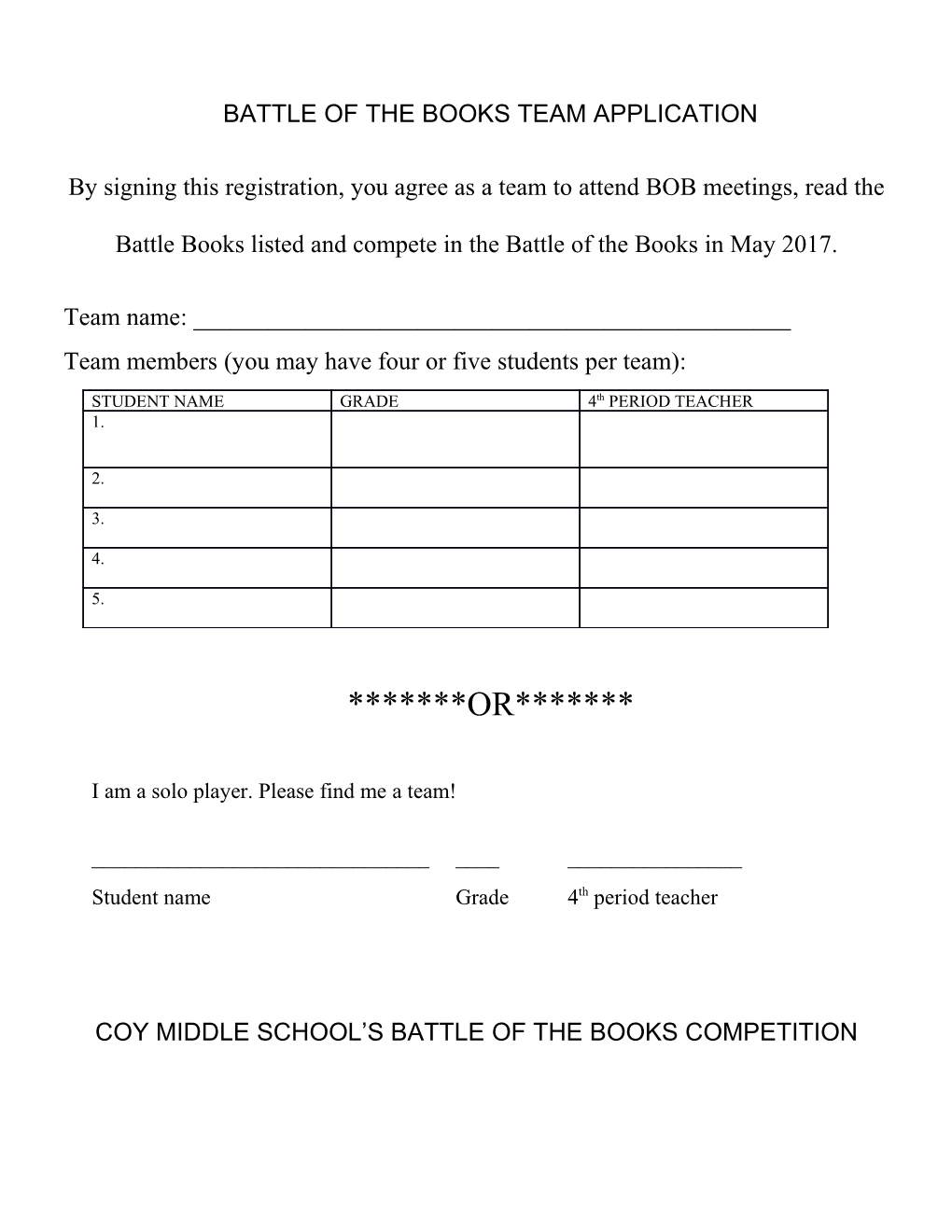 Battle of the Books Team Application