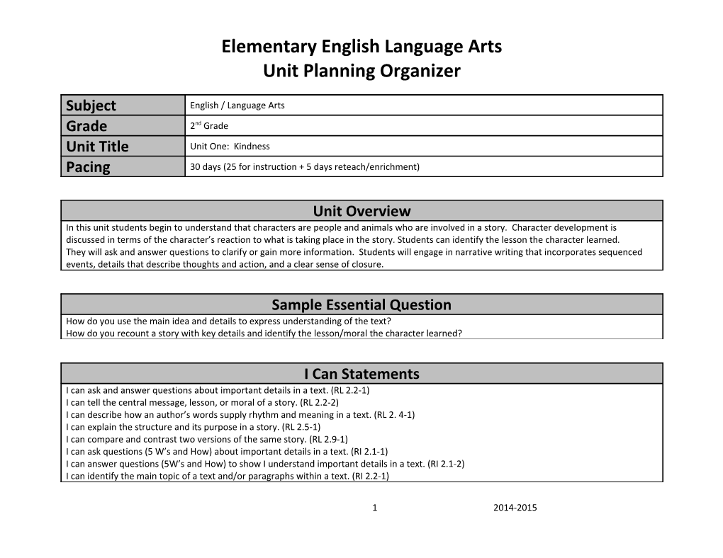 Elementary English Language Arts