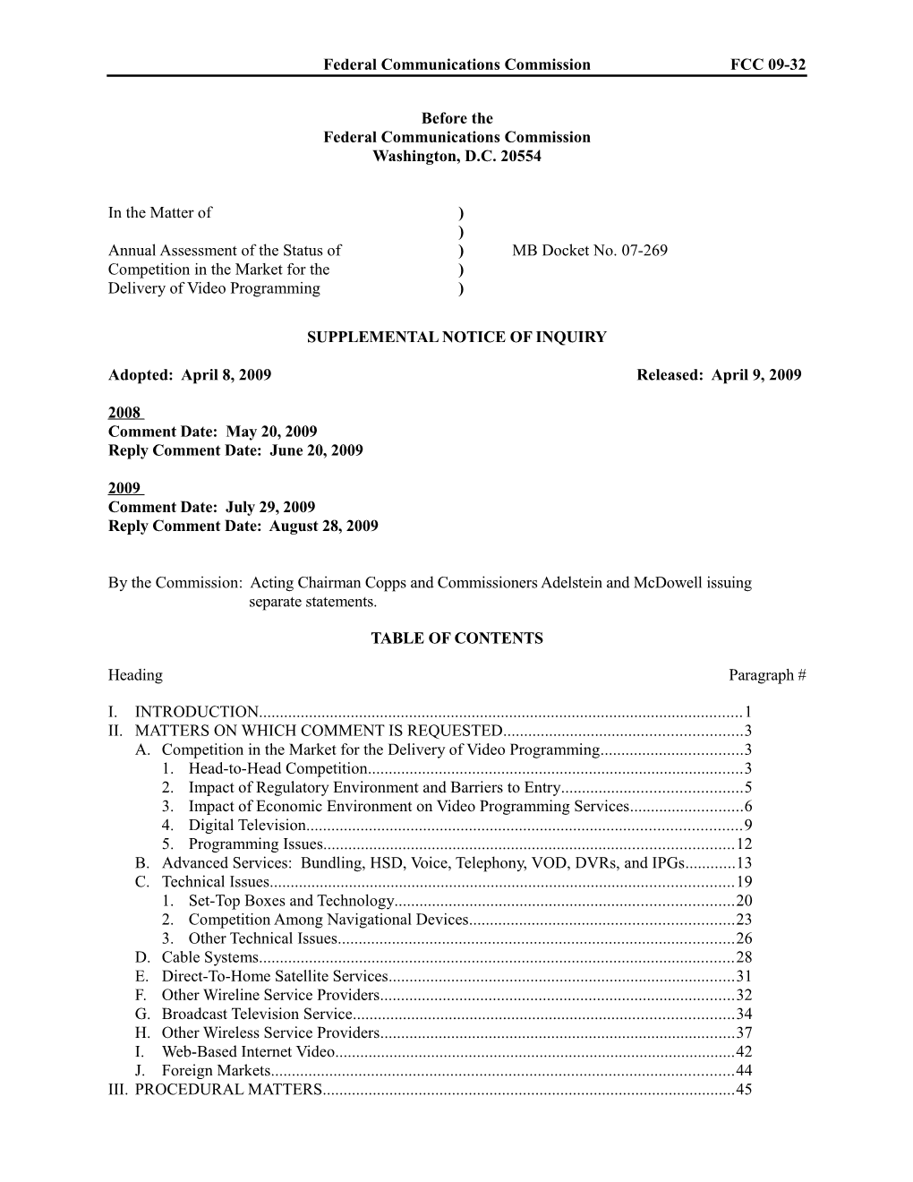 Federal Communications Commission FCC 09-32