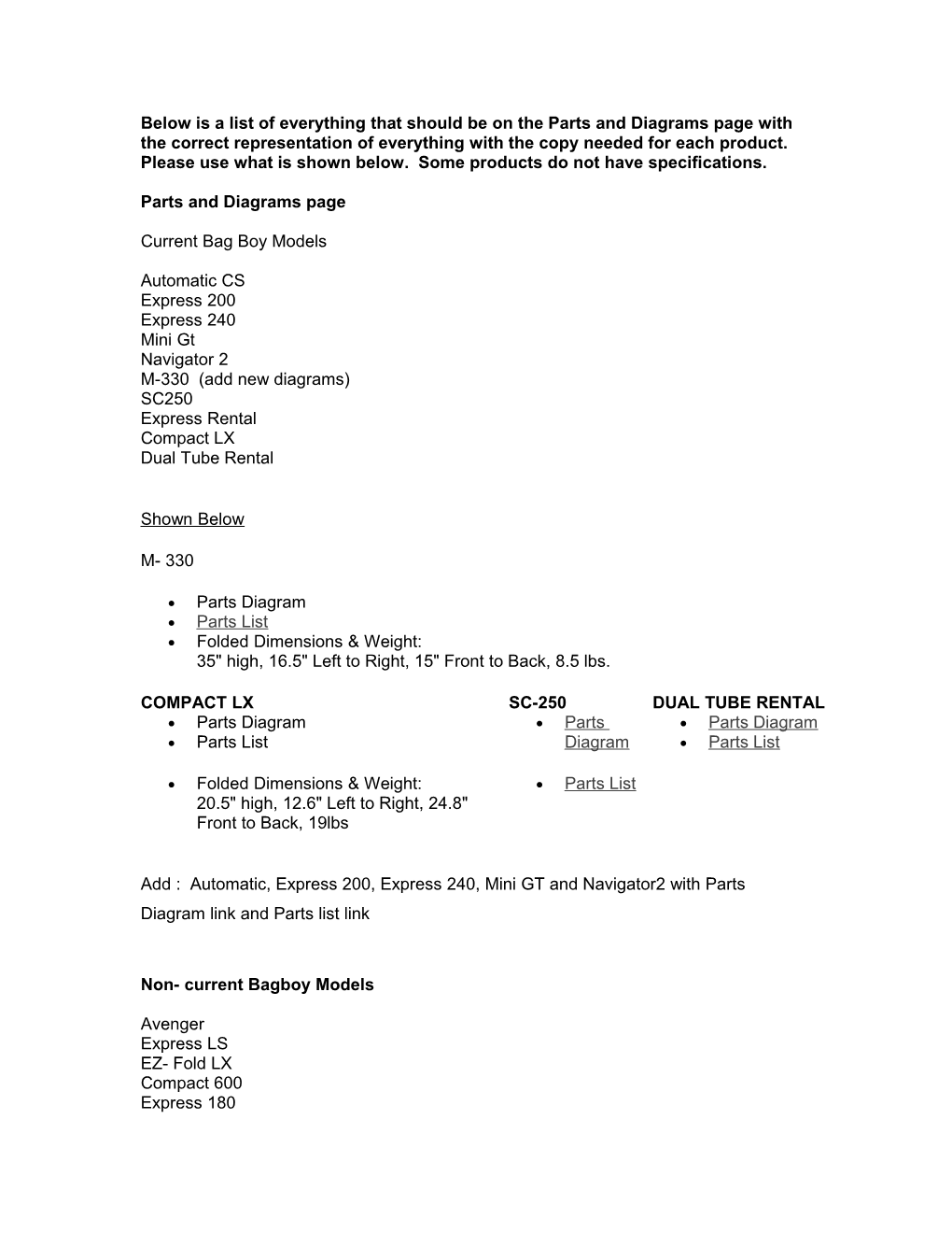 Parts and Diagrams Page