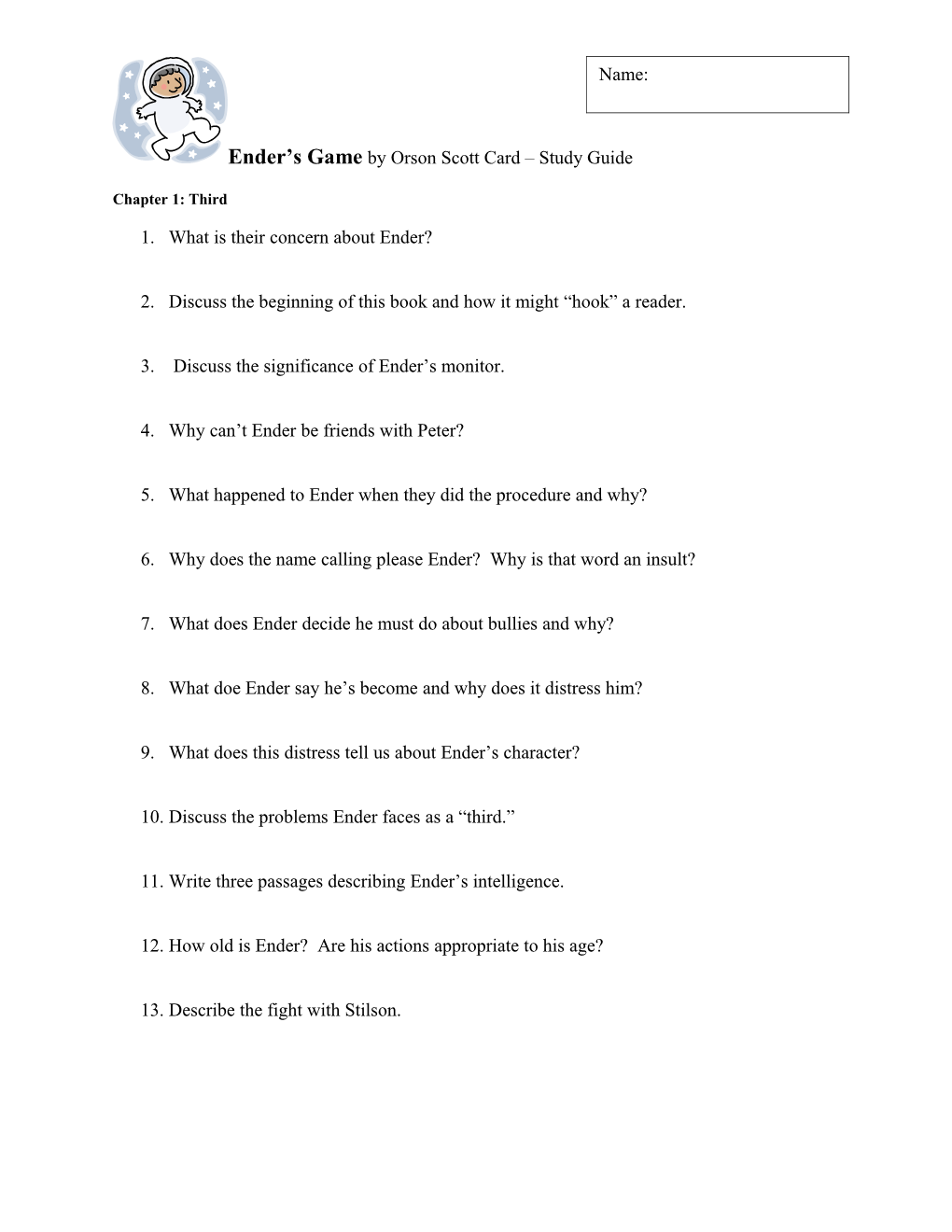Ender S Game by Orson Scott Card Study Guide