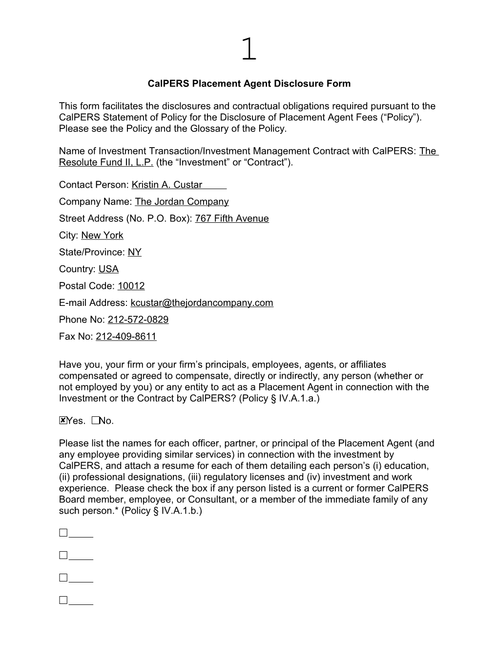 Calpers Placement Agent Disclosure Form