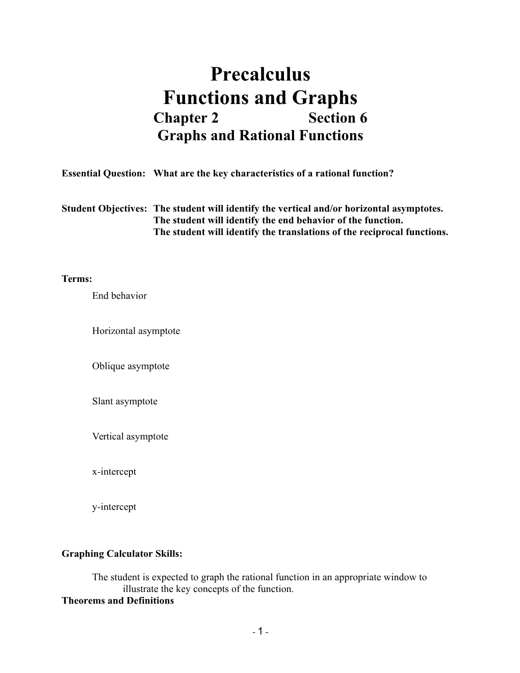 Graphs and Rational Functions