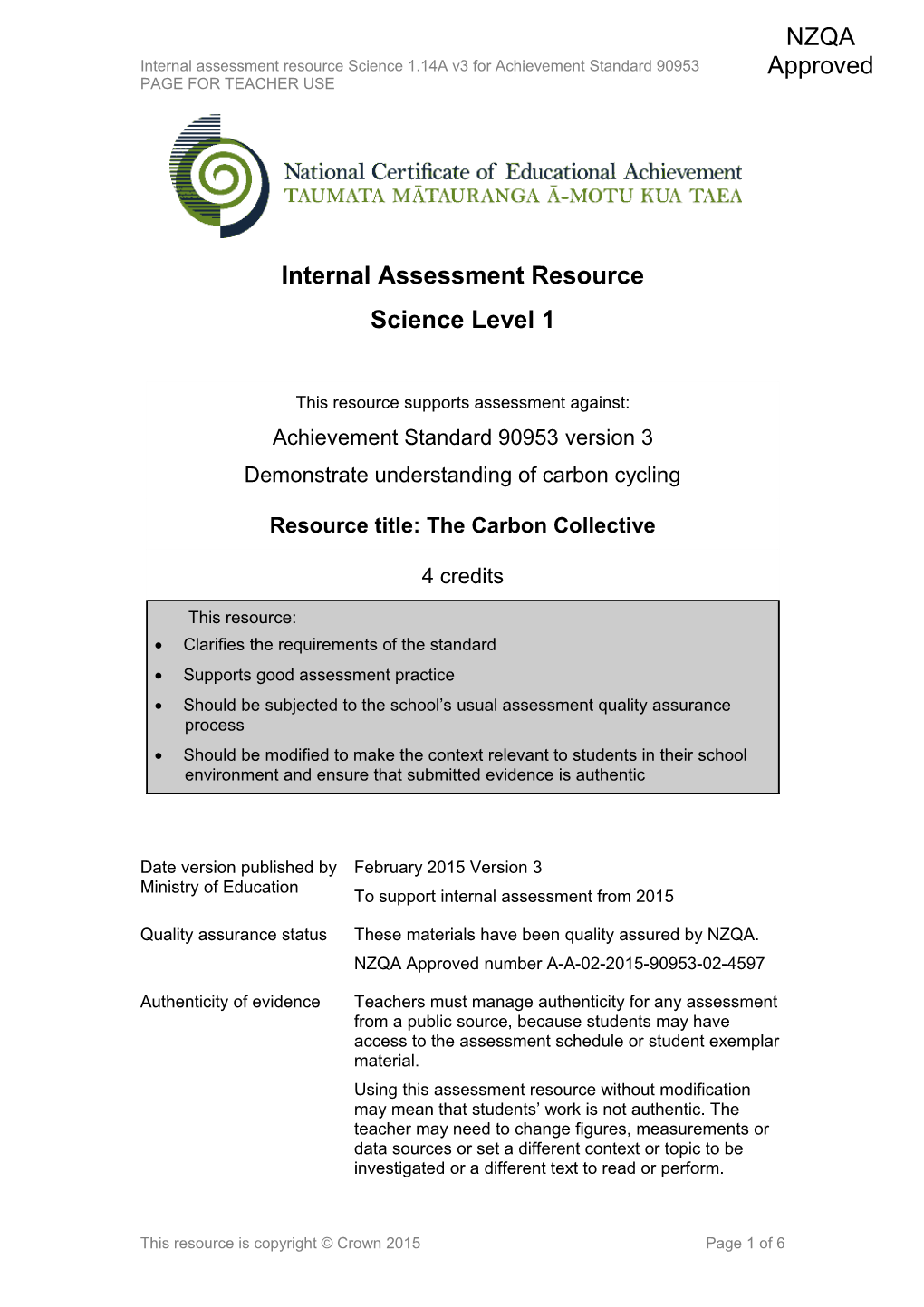 Level 1 Science Internal Assessment Resource