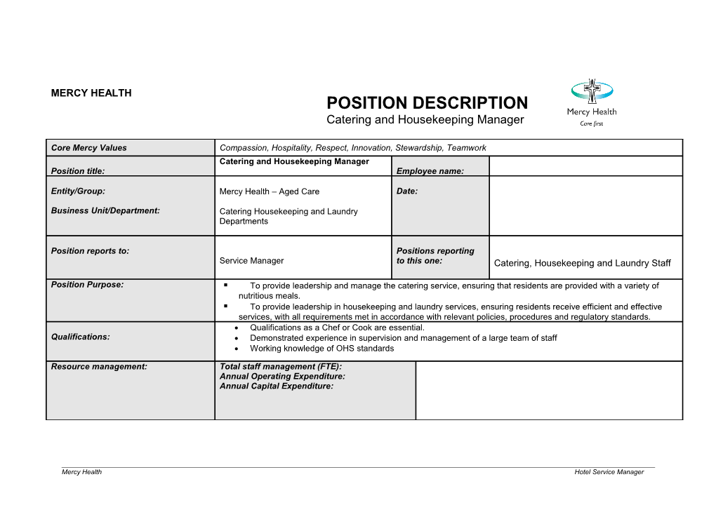 Position Description Catering Manager s1