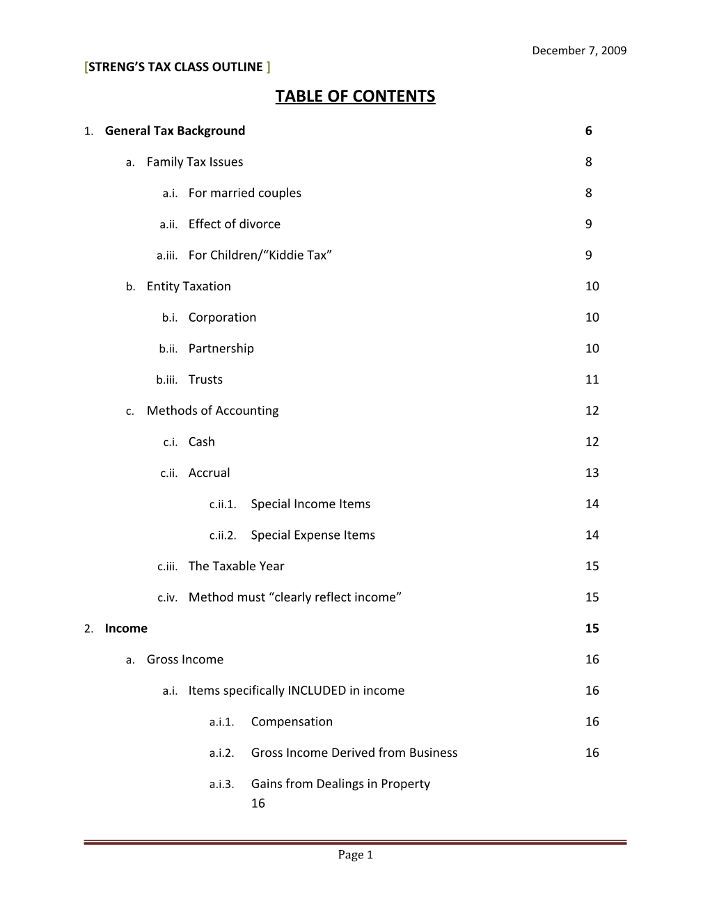 Streng S TAX Class OUTLINE