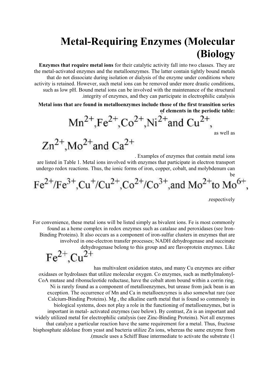 Metal-Requiring Enzymes (Molecular Biology)