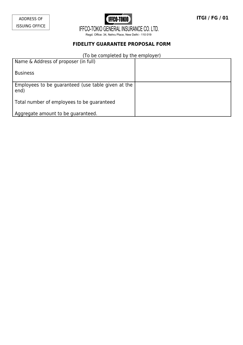 Fidelity Guarantee Proposal Form