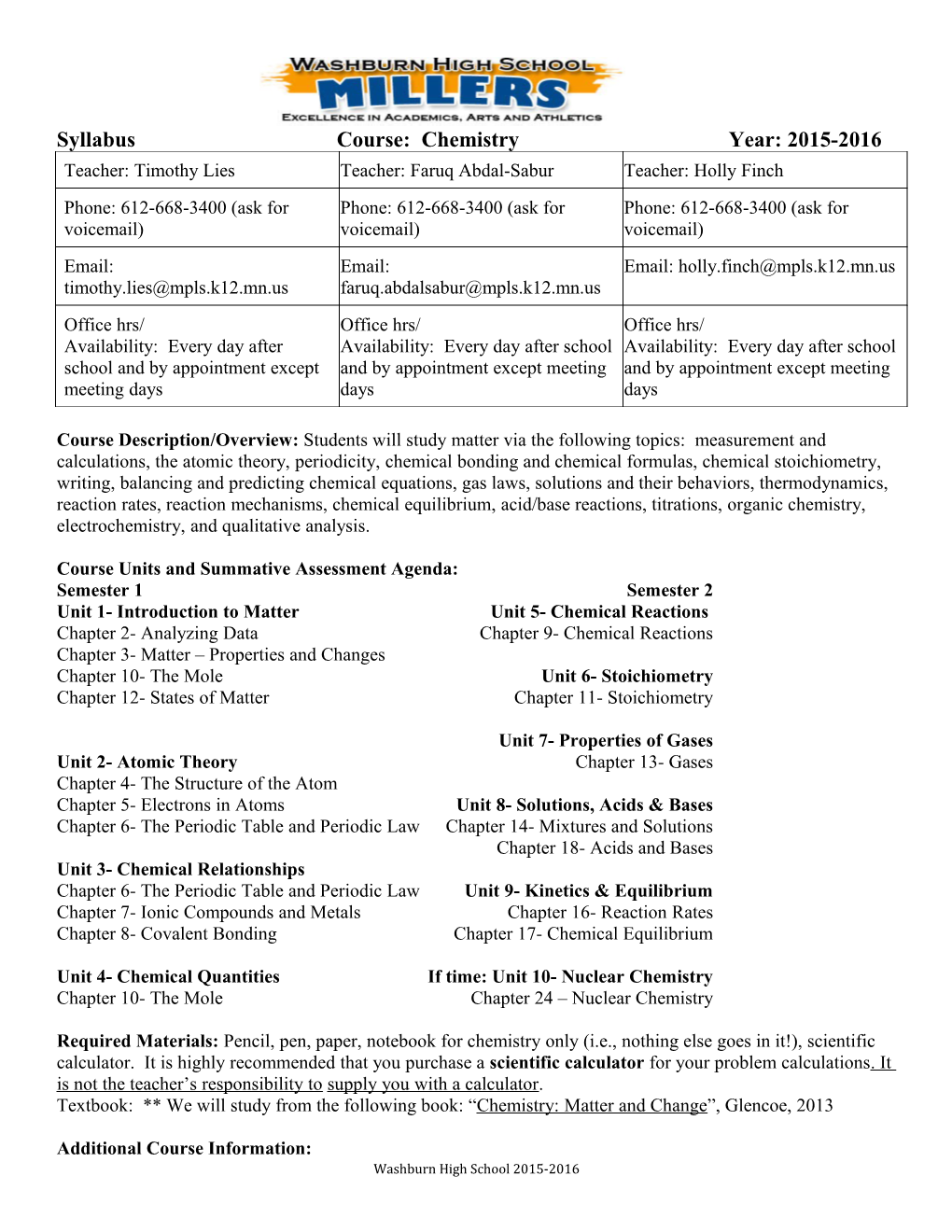 Syllabus Course: Chemistry Year: 2015-2016