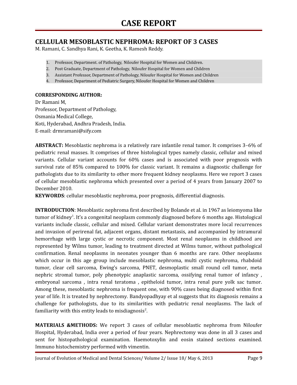 Cellular Mesoblastic Nephroma: Report of 3 Cases