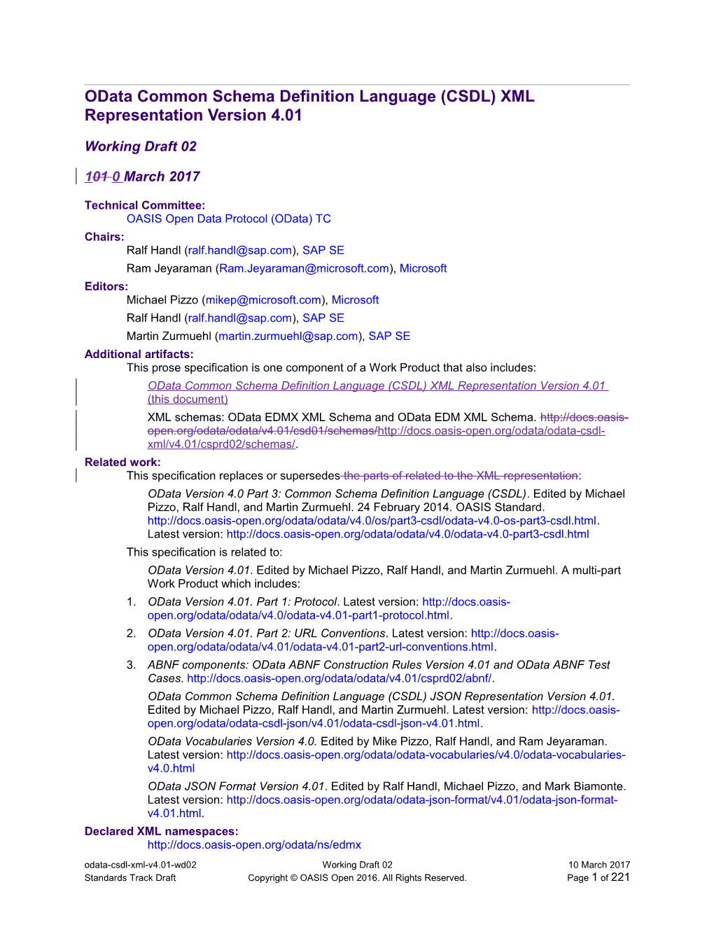 Odata Common Schema Definition Language (CSDL) XML Representation Version 4.01