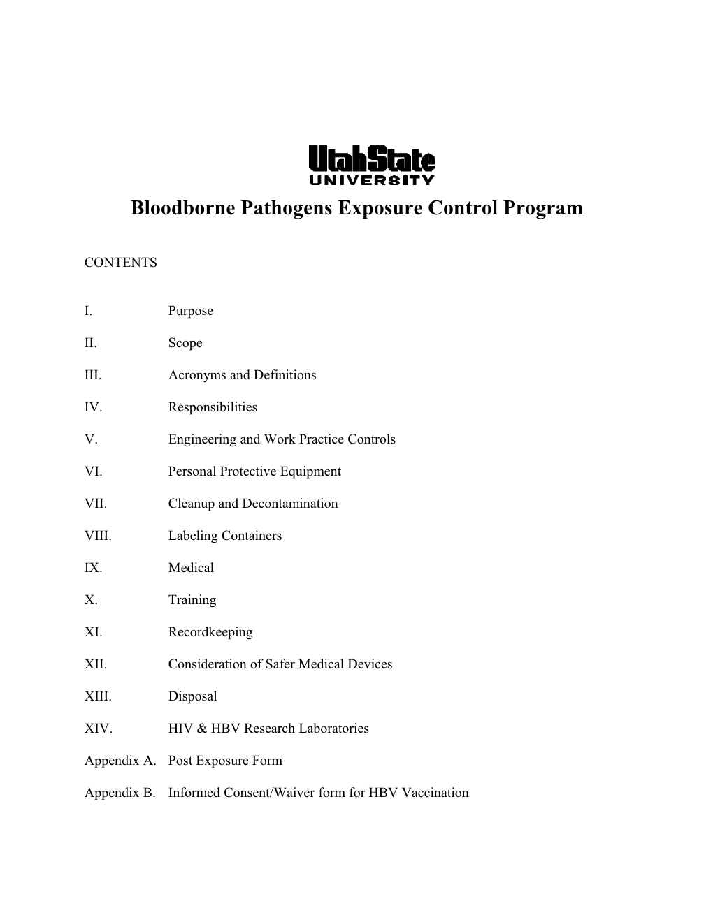 Bloodborne Pathogens Exposure Control Program