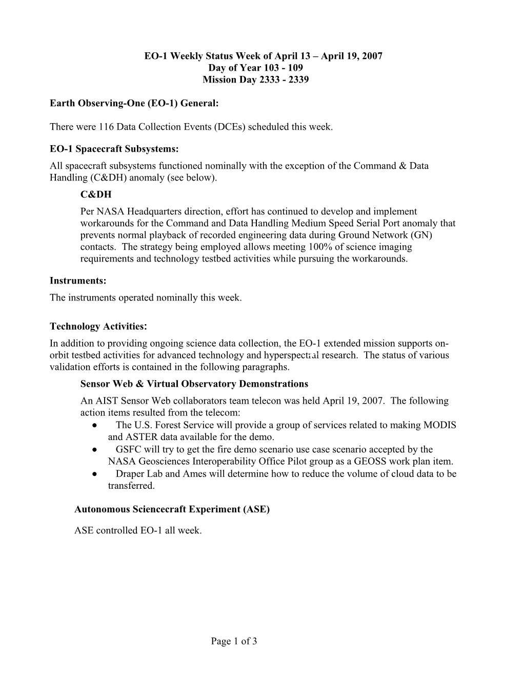 EO-1 Status Week of Jan 20-26, 2001 s14