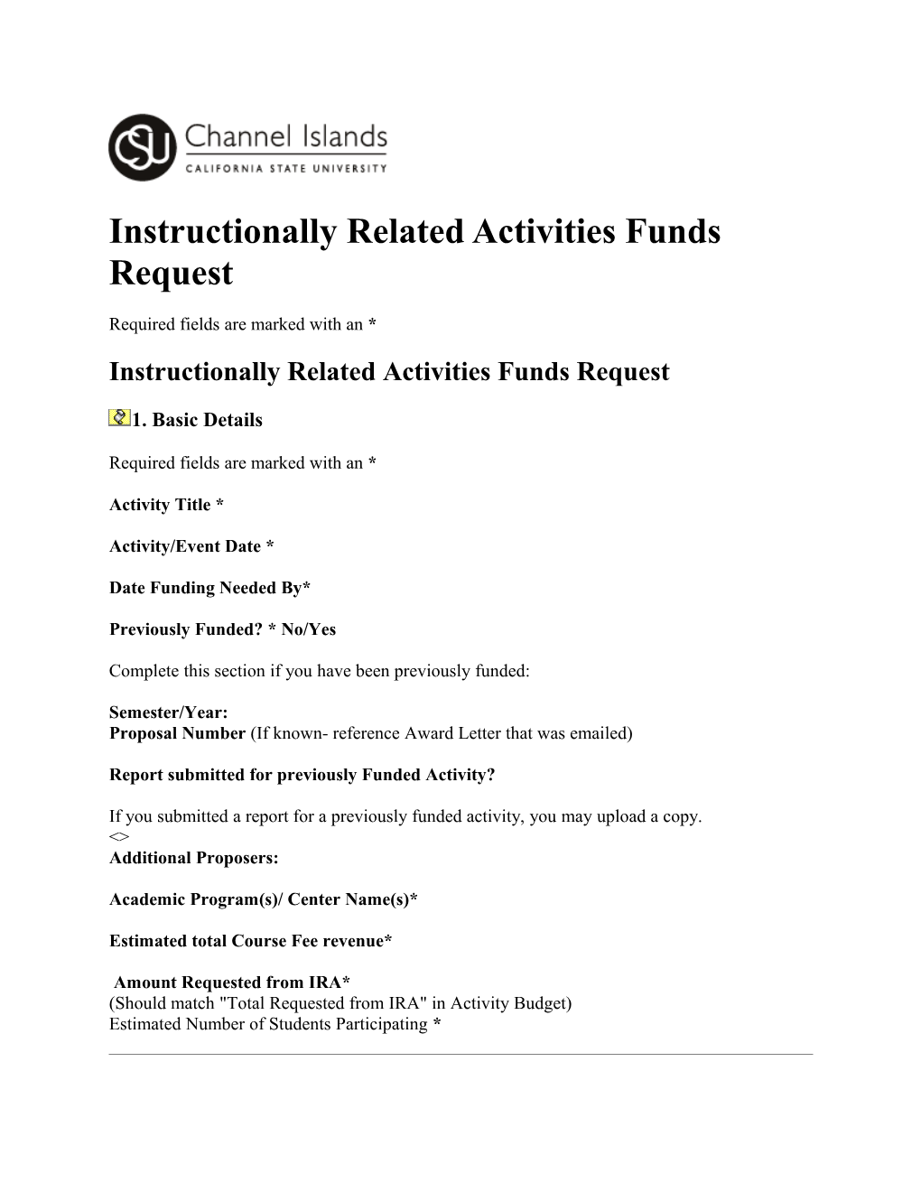 Instructionally Related Activities Funds Request
