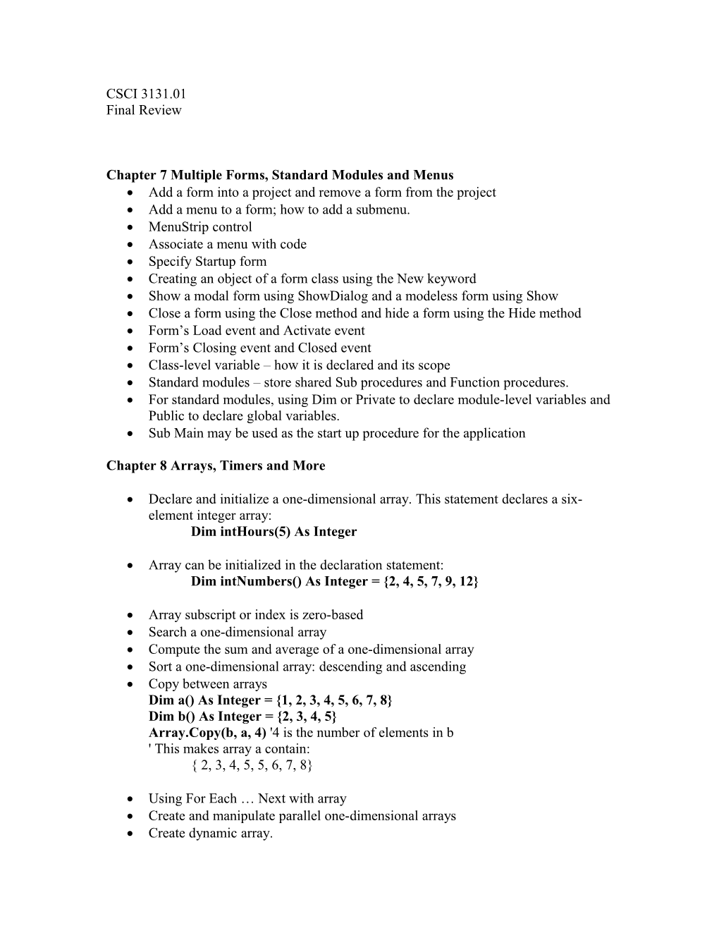 Chapter 7 Multiple Forms, Standard Modules and Menus