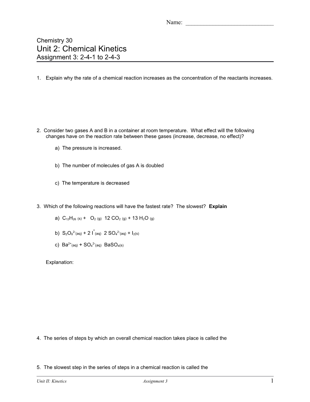 Unit 2: Chemical Kinetics