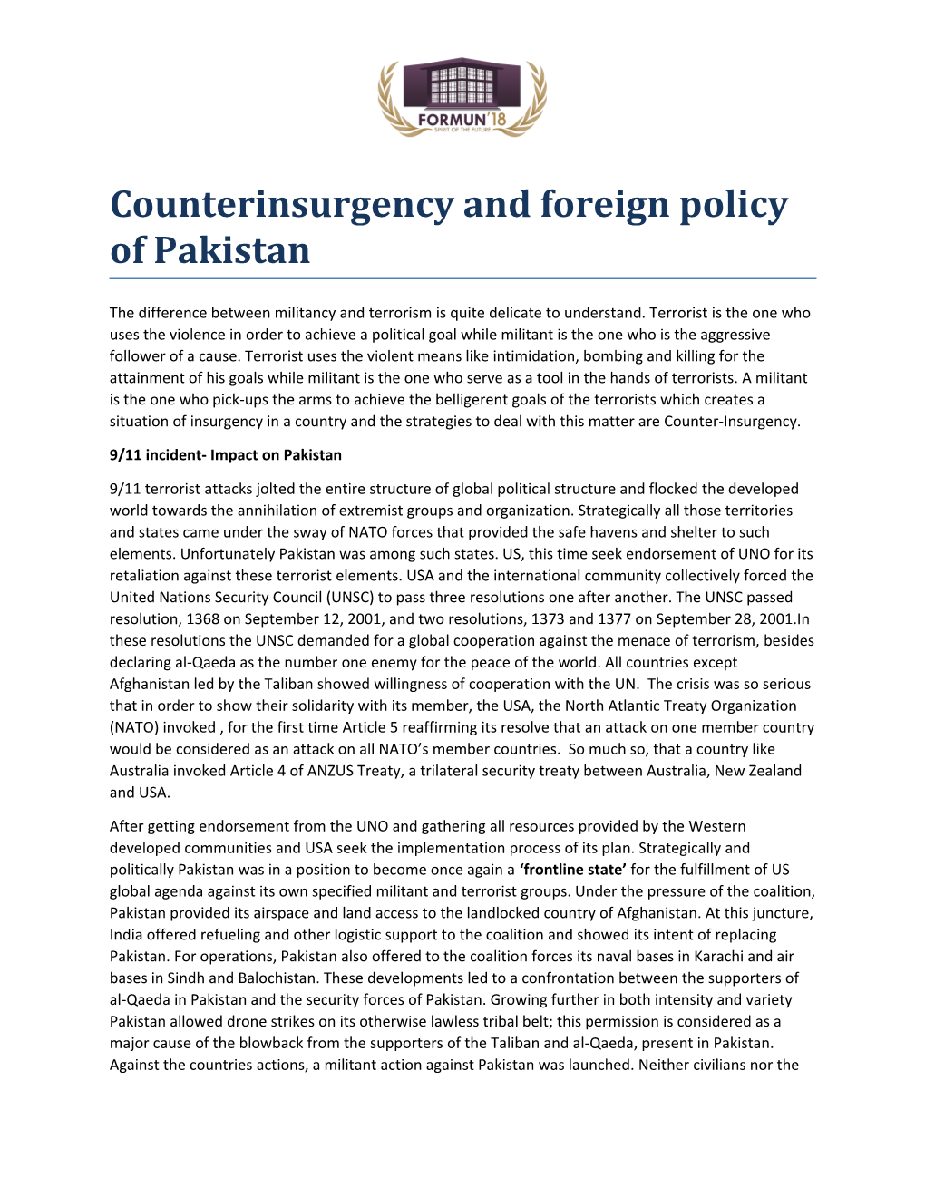 Counterinsurgency and Foreign Policy of Pakistan