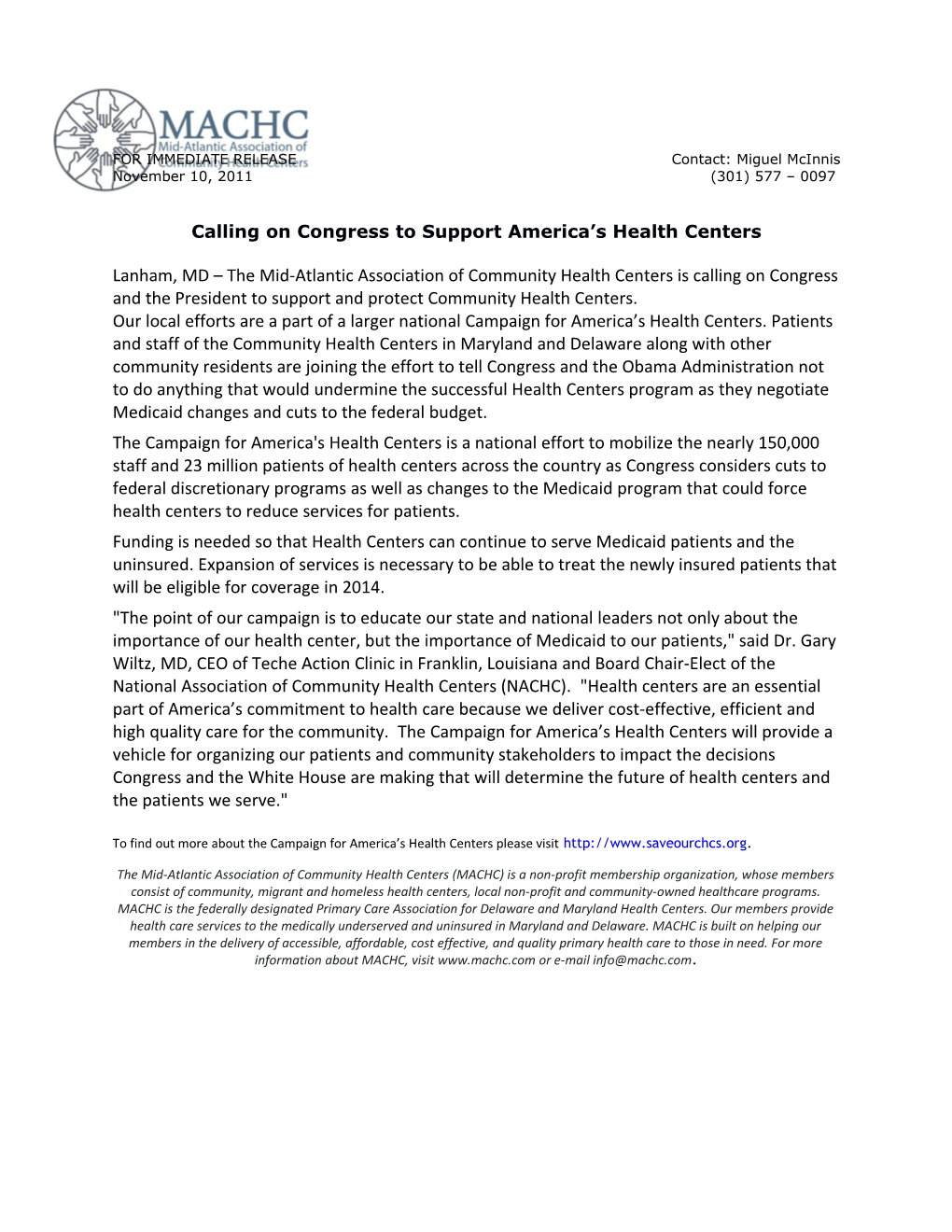 Calling on Congress to Support America S Health Centers