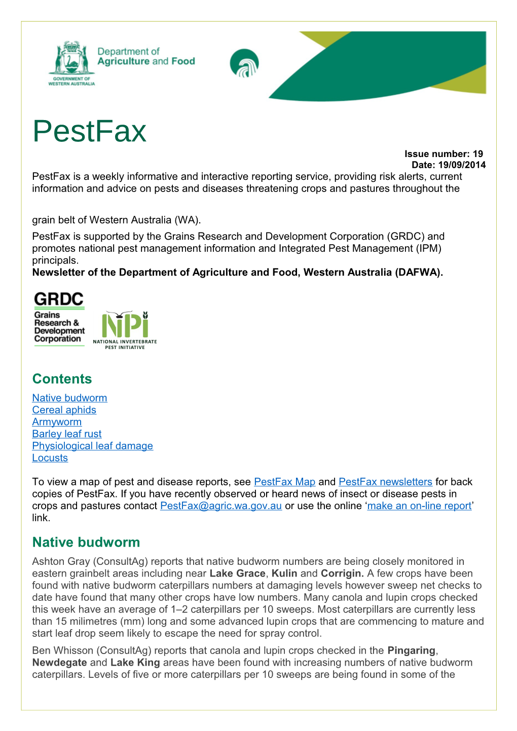 Newsletter of the Department of Agriculture and Food, Western Australia (DAFWA)